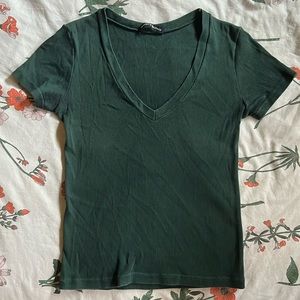 Brandy Melville Forest Green V-Neck Short sleeve Tee